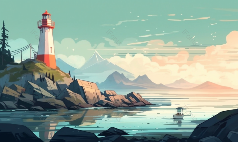 海边石头灯塔卡通背景,插画/手绘图,插画/手绘图库,插画/手绘图下载,插画/手绘